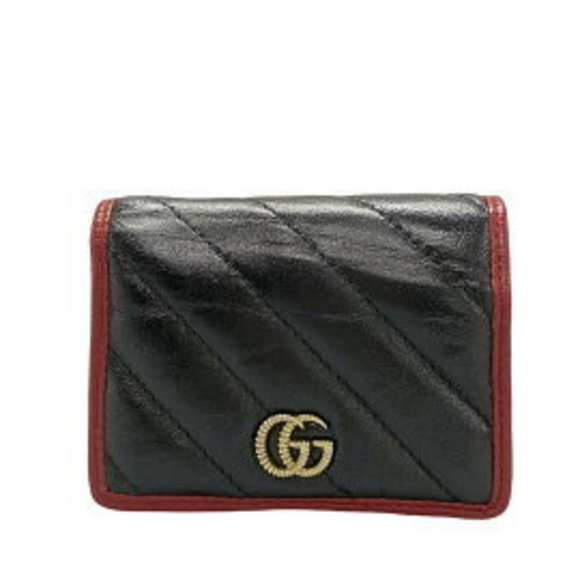 Gucci Black Wallet Marmont Bifold Leather GG Red - Picture 1 of 7